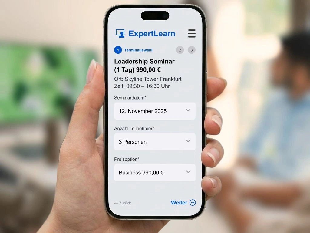 Online Anmeldeformular für Seminare und Workshops auf Smartphone und Desktop zur Optimierung der Buchungsquote