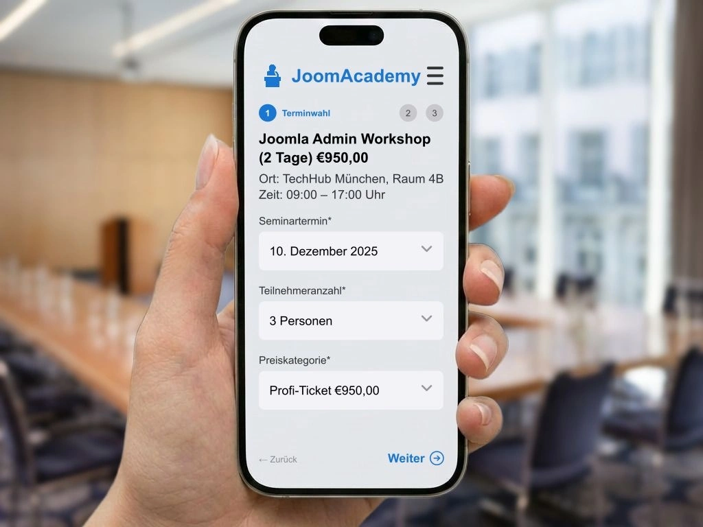 Nahtlose Integration Buchungssystem in Joomla CMS für Eventmanagement und Schulungen ohne iFrame Probleme