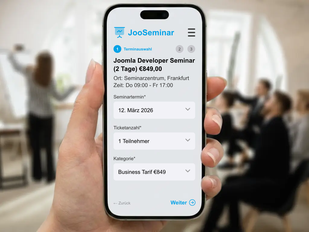 Nahtlose Integration Buchungssystem in Joomla CMS für Eventmanagement und Schulungen ohne iFrame Probleme