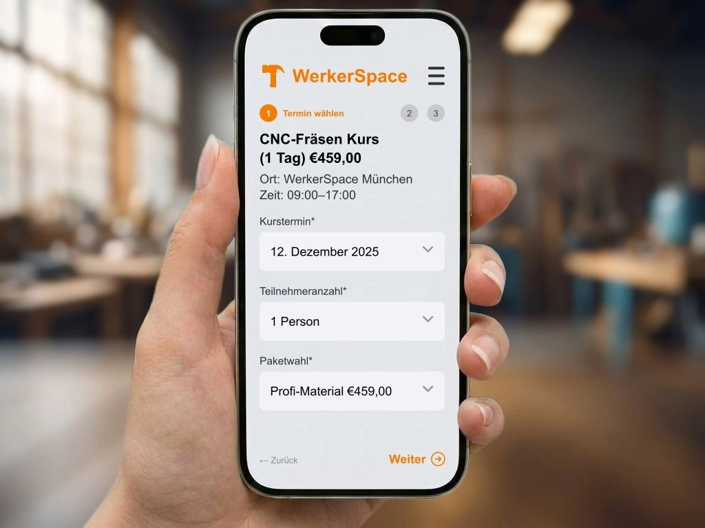 Online Terminbuchungssystem und Anmeldeformular für Workshops und Seminare auf Tablet und Smartphone
